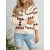 EMMIOL Womens Fair Isle Sweater Cropped Button Up Long Sleeve Cardigans Crewneck Knit Sweater Coats Fall Winter(Apricot)