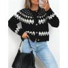 EMMIOL Womens Fair Isle Sweater Cropped Button Up Long Sleeve Cardigans Crewneck Knit Sweater Coats Fall Winter(Black)