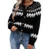 EMMIOL Womens Fair Isle Sweater Cropped Button Up Long Sleeve Cardigans Crewneck Knit Sweater Coats Fall Winter(Black)