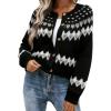 EMMIOL Womens Fair Isle Sweater Cropped Button Up Long Sleeve Cardigans Crewneck Knit Sweater Coats Fall Winter(Black)