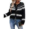 EMMIOL Womens Fair Isle Sweater Cropped Button Up Long Sleeve Cardigans Crewneck Knit Sweater Coats Fall Winter(Black)