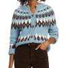 EMMIOL Womens Fair Isle Sweater Cropped Button Up Long Sleeve Cardigans Crewneck Knit Sweater Coats Fall Winter(Blue)