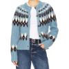 EMMIOL Womens Fair Isle Sweater Cropped Button Up Long Sleeve Cardigans Crewneck Knit Sweater Coats Fall Winter(Blue)