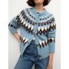 EMMIOL Womens Fair Isle Sweater Cropped Button Up Long Sleeve Cardigans Crewneck Knit Sweater Coats Fall Winter(Blue)