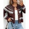 EMMIOL Womens Fair Isle Sweater Cropped Button Up Long Sleeve Cardigans Crewneck Knit Sweater Coats Fall Winter(Brown)