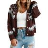 EMMIOL Womens Fair Isle Sweater Cropped Button Up Long Sleeve Cardigans Crewneck Knit Sweater Coats Fall Winter(Brown)