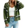 EMMIOL Womens Fair Isle Sweater Cropped Button Up Long Sleeve Cardigans Crewneck Knit Sweater Coats Fall Winter(Green)