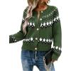 EMMIOL Womens Fair Isle Sweater Cropped Button Up Long Sleeve Cardigans Crewneck Knit Sweater Coats Fall Winter(Green)