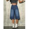 EMMIOL Womens Long Jorts Baggy Y2K Mid High Waisted Retro Jean Shorts Trendy Streetwear Wide Leg Denim Bermudas(Blue)