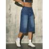 EMMIOL Womens Long Jorts Baggy Y2K Mid High Waisted Retro Jean Shorts Trendy Streetwear Wide Leg Denim Bermudas(Blue)