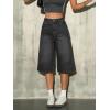 EMMIOL Womens Long Jorts Baggy Y2K Mid High Waisted Retro Jean Shorts Trendy Streetwear Wide Leg Denim Bermudas(Dark Grey)