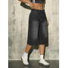 EMMIOL Womens Long Jorts Baggy Y2K Mid High Waisted Retro Jean Shorts Trendy Streetwear Wide Leg Denim Bermudas(Dark Grey)
