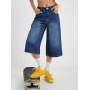 EMMIOL Womens Long Jorts Baggy Y2K Mid High Waisted Retro Jean Shorts Trendy Streetwear Wide Leg Denim Bermudas(Denim Blue)