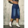 EMMIOL Womens Long Jorts Baggy Y2K Mid High Waisted Retro Jean Shorts Trendy Streetwear Wide Leg Denim Bermudas(Denim Blue)