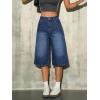 EMMIOL Womens Long Jorts Baggy Y2K Mid High Waisted Retro Jean Shorts Trendy Streetwear Wide Leg Denim Bermudas(Denim Blue)