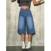 EMMIOL Womens Long Jorts Baggy Y2K Mid High Waisted Retro Jean Shorts Trendy Streetwear Wide Leg Denim Bermudas(Light Blue)