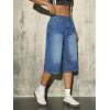 EMMIOL Womens Long Jorts Baggy Y2K Mid High Waisted Retro Jean Shorts Trendy Streetwear Wide Leg Denim Bermudas(Light Blue)