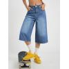 EMMIOL Womens Long Jorts Baggy Y2K Mid High Waisted Retro Jean Shorts Trendy Streetwear Wide Leg Denim Bermudas(Light Blue)