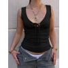 EMMIOL Womens V Neck Ribbed Crop Tank Tops Sleeveless Ruched Going Out Y2K Sexy Top Summer Outfits(Black)