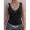 EMMIOL Womens V Neck Ribbed Crop Tank Tops Sleeveless Ruched Going Out Y2K Sexy Top Summer Outfits(Black Floral)
