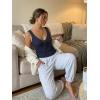 EMMIOL Womens V Neck Ribbed Crop Tank Tops Sleeveless Ruched Going Out Y2K Sexy Top Summer Outfits(Dark Blue Floral)