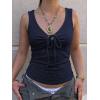 EMMIOL Womens V Neck Ribbed Crop Tank Tops Sleeveless Ruched Going Out Y2K Sexy Top Summer Outfits(Dark Blue Floral)