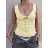 EMMIOL Womens V Neck Ribbed Crop Tank Tops Sleeveless Ruched Going Out Y2K Sexy Top Summer Outfits(Light Yellow)