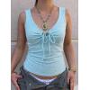EMMIOL Womens V Neck Ribbed Crop Tank Tops Sleeveless Ruched Going Out Y2K Sexy Top Summer Outfits(Sky Blue Floral)
