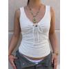 EMMIOL Womens V Neck Ribbed Crop Tank Tops Sleeveless Ruched Going Out Y2K Sexy Top Summer Outfits(White Floral)