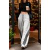 EMMIOL Women’s Y2K Baggy Striped Sweatpants, High Waisted Wide Leg Casual Pants, Joggers with Drawstring Waist and Cuffs(Light Gray)