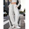 EMMIOL Women’s Y2K Baggy Striped Sweatpants, High Waisted Wide Leg Casual Pants, Joggers with Drawstring Waist and Cuffs(Light Gray)