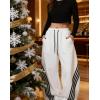 EMMIOL Women’s Y2K Baggy Striped Sweatpants, High Waisted Wide Leg Casual Pants, Joggers with Drawstring Waist and Cuffs(White)