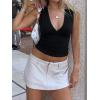 Women Deep V Neck Tops Sexy Sleeveless Crop Top Stretchy Trendy Going Out Tank Top Cute Summer Clothes(Black)