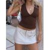 Women Deep V Neck Tops Sexy Sleeveless Crop Top Stretchy Trendy Going Out Tank Top Cute Summer Clothes(Brown-polka Dots)