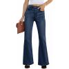 EMMIOL Women Flared Jeans Mid-High Waist Jeans Y2K 90s Denim Pants(B-blue Wash-high Rise)