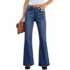 EMMIOL Women Flared Jeans Mid-High Waist Jeans Y2K 90s Denim Pants(B-dark Blue-mid Rise)