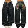 EMMIOL Women Y2K 90S Hip Hop Baggy Jeans Boyfriend Wide Leg Denim Pants Mid-Low Rise Loose Streetwear Outfits(Black-160)