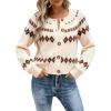 EMMIOL Womens Fair Isle Sweater Cropped Button Up Long Sleeve Cardigans Crewneck Knit Sweater Coats Fall Winter(Apricot)
