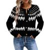 EMMIOL Womens Fair Isle Sweater Cropped Button Up Long Sleeve Cardigans Crewneck Knit Sweater Coats Fall Winter(Black)