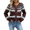 EMMIOL Womens Fair Isle Sweater Cropped Button Up Long Sleeve Cardigans Crewneck Knit Sweater Coats Fall Winter(Brown)