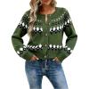 EMMIOL Womens Fair Isle Sweater Cropped Button Up Long Sleeve Cardigans Crewneck Knit Sweater Coats Fall Winter(Green)