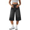 EMMIOL Womens Long Jorts Baggy Y2K Mid High Waisted Retro Jean Shorts Trendy Streetwear Wide Leg Denim Bermudas(Dark Grey)