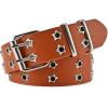 EMMIOL Y2K Women Belts for Jeans, Ladies Leather Belt Trendy Goth Star with Silvery Buckle, Waist Belt Punk for Dress(Camel-star)