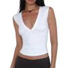 Women Deep V Neck Tops Sexy Sleeveless Crop Top Stretchy Trendy Going Out Tank Top Cute Summer Clothes(White)