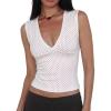 Women Deep V Neck Tops Sexy Sleeveless Crop Top Stretchy Trendy Going Out Tank Top Cute Summer Clothes(White-polka Dots)