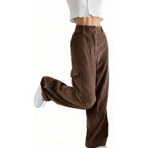 EMMIOL High Waisted Corduroy Pants for Women, Bootcut Wide Leg and Baggy, Cargo Vintage Loose Trouser in Dark Brown Black(Brown-100)
