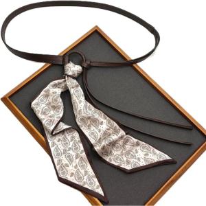 EMMIOL Skinny Long Scarf Belts Women, Y2K Silk Leather Waist Satin Sash Tie for Dress Jeans Pants, Vintage Fashion Accessory(Brown)