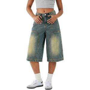EMMIOL Women Baggy Jorts Y2k Wide Leg Denim Shorts Casual Knee Length Jean Jorts with Pockets 2025 Trendy Streetwear(Blue)