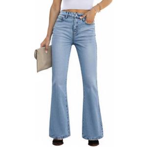 EMMIOL Women Flared Jeans Mid-High Waist Jeans Y2K 90s Denim Pants(A-light Blue-high Rised)