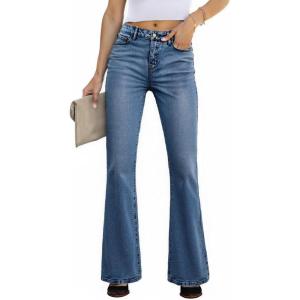 EMMIOL Women Flared Jeans Mid-High Waist Jeans Y2K 90s Denim Pants(A-mid Blue-mid Rised)